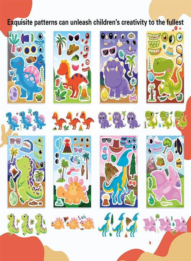 DUJAA 24 Sheets Dinosaur Stickers, Make Your Own Dino Stickers for Kids Boys Girls Toddlers, Make a Face Stickers Dinosaur Theme Birthday Party Favor Supplies, Teacher Reward Stickers - Image 4